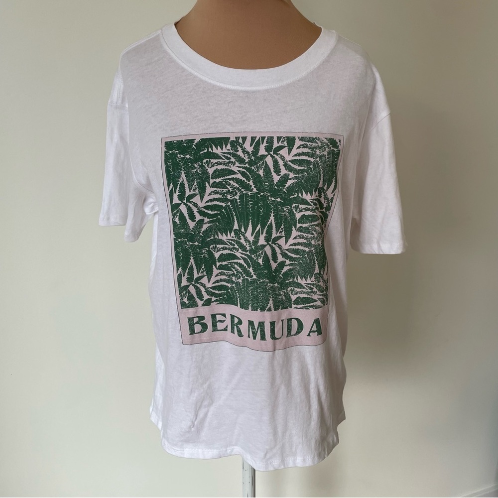 David Lerner New York White Graphic Leafy Bermuda Boyfriend Tee NWT Size Medium